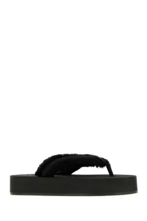 Balenciaga Womens Black Satin Jet Leg Thong Slippers Flat Shoes