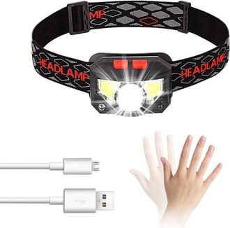OEM Linterna Frontal Led Recargable Por Usb Con Sensor De Movimiento, 300 L&uacute;menes, 8 Modos De Iluminaci&oacute;n, Resistente Al Agua Ipx4, 30 Horas De Funcionami