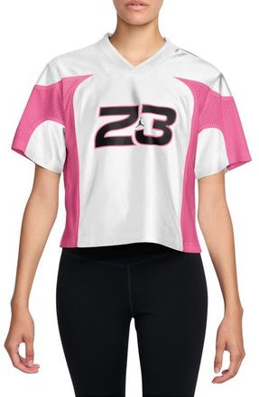 Nike Jordan Crop Jersey Top in 100 White/black at Nordstrom, Size X-Large