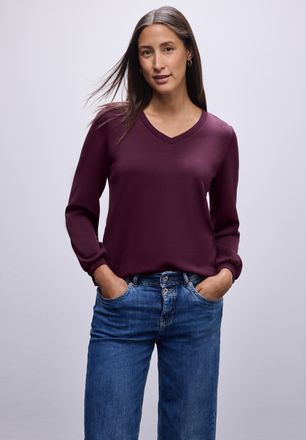 Street One Sweatshirt STREET ONE, Damen, Gr. 38, noble rot, Sweatware, Obermaterial: 46% Modal, 46% Polyester, 8% Elasthan, unifarben, l&auml;ssig geschnitten h&uuml;ftbed