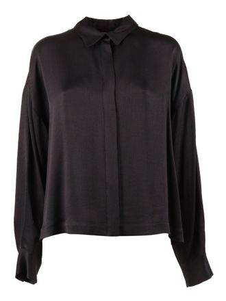 PESERICO Black Blouse Boxy Collar Blouse