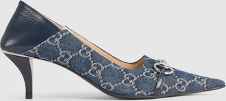 Gucci Womens Vittoria Pump, Blue, Fabric