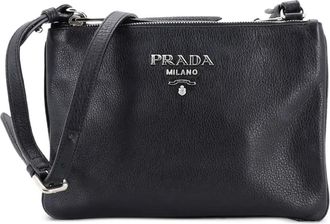 Prada Vitello Daino kleine crossbodytas met dubbele rits - Blauw