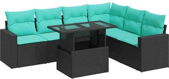 vidaXL 7 Piece Garden Sofa Set with Cushions Black Poly Rattan Acacia vidaXL