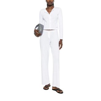 Sporty & Rich Wide Leg Trousers - female - Sporty & Rich - Wide Trousers - White - M - Trousers