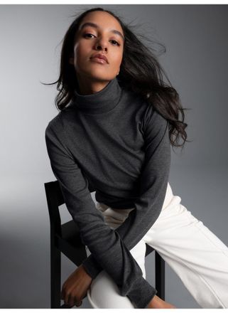 Trigema Rollkragenshirt TRIGEMA TRIGEMA Langarm Ski- und Sport-Rollkragenpullover, Damen, Gr. XXL, grau (anthrazit, melange), Feinripp, 100% Baumwolle (Bio-Ba