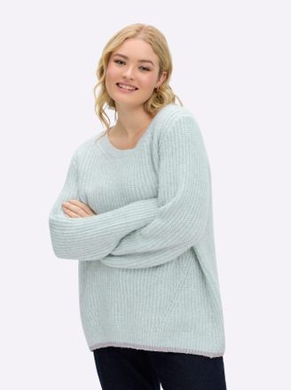 Sheego Rundhalspullover SHEEGO Pullover, Damen, Gr. 40/42, mint, 96% Polyester, 4% metallisierte Fasern, unifarben, Pullover Rundhalspullover