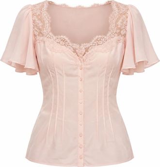 Dolce & Gabbana Blusa in Seta con Bordi in Pizzo - - Blouses & Shirts - Donna - Rosa - M