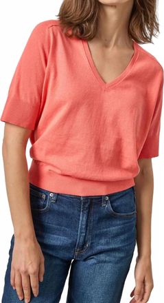 Lilla P V-Neck Saddle Sleeve Sweater In Firefly