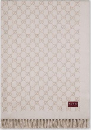 Gucci Reversible GG Wool Cashmere Blanket, Beige