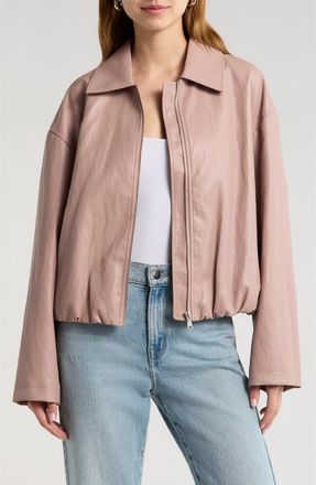 Avec Les Filles Faux-Ever Leather Minimalist Bomber Jacket in Desert Rose at Nordstrom, Size Xx-Small