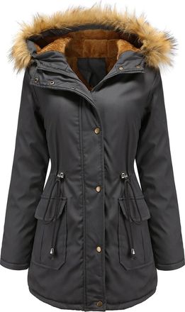 Generic Womens Parka Winter Coats Hooded Coat Fleece Lined Jacket Ladies Warm Outdoor Windbreaker Hoodies Zip up Sweatshirt Outwear with Pockets,Dark Gray,L,U