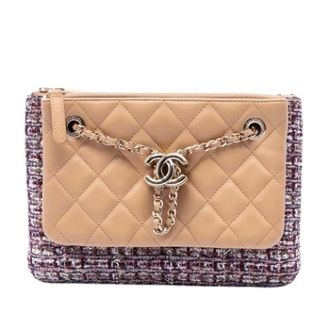 Chanel Pre-owned Gevatte Lamsvacht en Tweed Schoudertas - Dames - Pre-owned - Beige - Maat: ONE Size Tweed