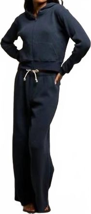 perfectwhitetee Inez Waffle Relaxed Zip-Up Cropped Hoodie In Navy