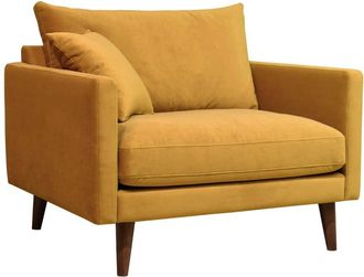 DRAWER Sillón XL de terciopelo con patas de madera oscura - amarillo mostaza