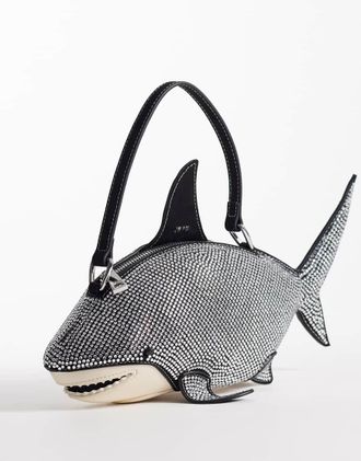 JW PEI Nerys - Borsa a mano a forma di squalo nera con strass-Nero