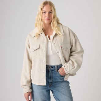 Levi's Corduroy 90s Sherpa Trucker Jacket - Womens - L - Neutral / Rainy Day