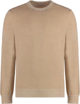 Malo Cashmere trui met ronde hals en geribbelde randen - Heren - Cashmere truien - Beige - 3XL - Kasjmier - Truien & Vesten