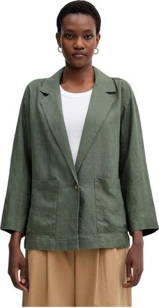 Benetton Linnen Enkelrijig Blazer - Dames - Blazers - Groen - L - Linnen - Jassen