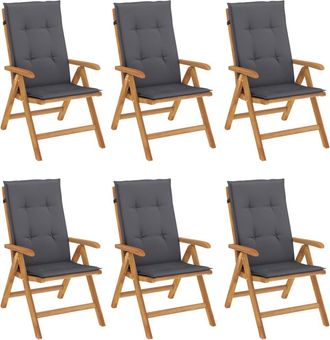 vidaXL Sillas Plegables Reclinables Con Cojines, 6 Unidades, Madera Maciza De Teca. Vidaxl
