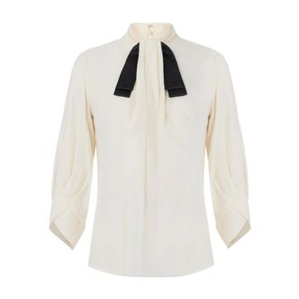 Elisabetta Franchi Blouse in georgette fabric with bow-tie - female - Elisabetta Franchi - Blouses - Beige - XL - Blouses & Shirts