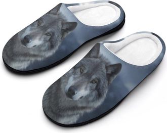 Generic Wolf in Night Moon Cotton Slippers for Women Indoor Outdoor Slipper Slip-On Memory Foam Home Shoes