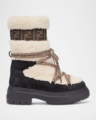 Fendi Apres Chic Suede Shearling Ski Boots