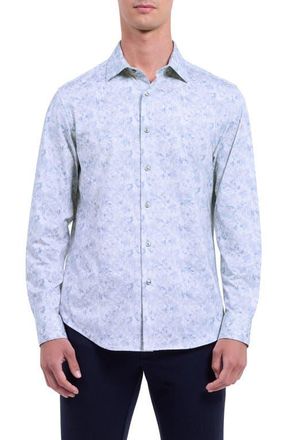 Bugatchi James OoohCotton Abstract Print Button-Up Shirt in Platinum at Nordstrom, Size Xx-Large