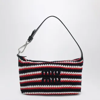 Miu Miu Striped cotton crochet pouch in blue and red