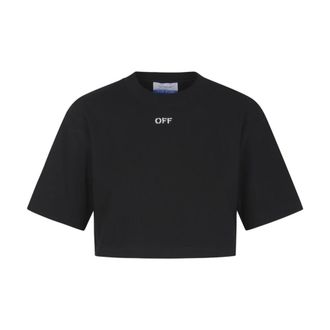 Off-white Tops, Dames, Zwart, M, Off Stamp Rib Cropped Tee