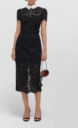 Self Portrait lace belted short-sleeve midi dress
