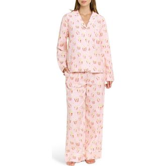 Honeydew Intimates Snooze Mode Long Pajamas in Ballet Pink/Popcorn at Nordstrom, Size X-Large