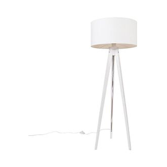 QAZQA Modern Tripod Floor Lamp White with White Lampshade 50 cm - Tripod Classic