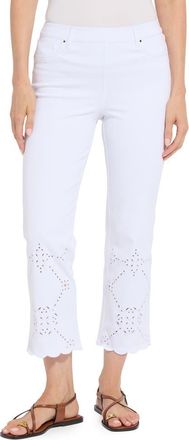 Lyss&eacute; Billie Eyelet Pull-On High Waist Crop Straight Leg Jeans in White at Nordstrom, Size X-Large