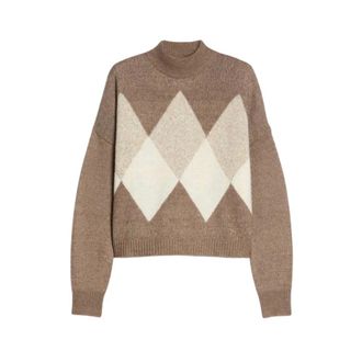 Pennyblack Argyle Cropped Turtleneck Trui - Dames - Coltruien - Bruin - S - Truien & Vesten