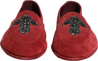 Dolce & Gabbana Mens Red Suede Cross Slip On Dress Loafers Shoes Leather
