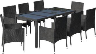 vidaXL Set De Comedor De Jard&iacute;n 9 Pzas Y Cojines Rat&aacute;n Sint&eacute;tico Negro Vidaxl