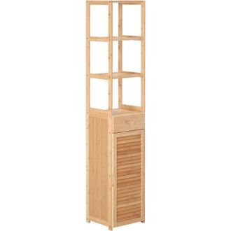 Kleankin Kleankin - Mobile da Bagno Alto e Salvaspazio in Bamb&ugrave; color Legno 32x30x163 cm