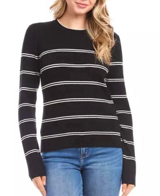 Karen Kane Double Stripe Ribbed Sweater In Black