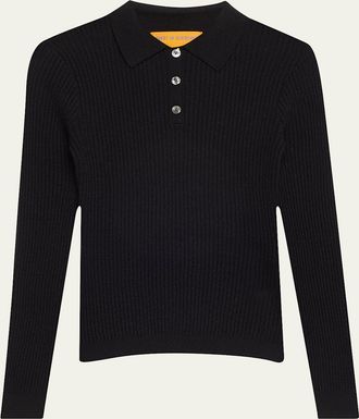 Guest In Residence Shrunken Long-Sleeve Cashmere Polo