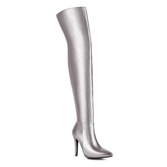 Generic Silver,9.5 UK,Over The Knee Thigh High Boots for Womens Side Zippe Pointed Toe Stiletto Heels Tall Boots Fashion Party Club Fall Winter Dress Shoes
