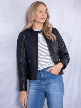 Lakeland Leather Womens Heron Slim Fit Racer Jacket in Black - Size 16 UK