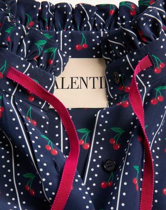 Valentino Camicia In Crepe De Chine Stampa Cherryfic Donna NAVY/ROSSO CILIEGIA 36