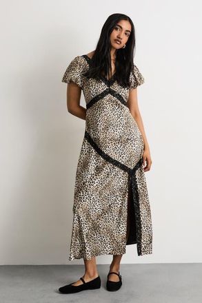 Warehouse Printed Puff Sleeve Midi Dress in Animal at Nordstrom, Size 12
