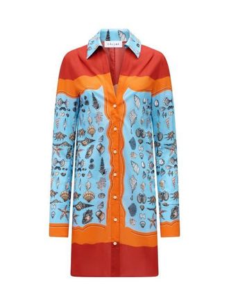 C&acirc;llas Milano Charisse Printed shirt dress in Orange /Blue at Nordstrom, Size 12