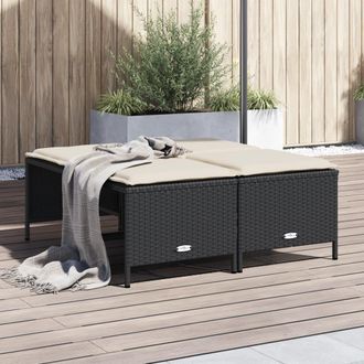vidaXL Taburetes De Jard&iacute;n Con Cojines 4 Uds Rat&aacute;n Sint&eacute;tico Negro Vidaxl