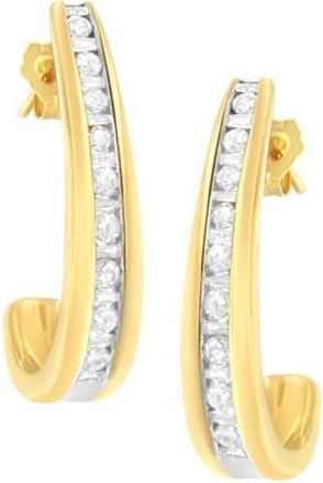 House of Brilliance 10K Yellow Gold 1 Ct Channel Diamond J-Hoop Earrings at Nordstrom