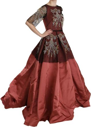 Dolce & Gabbana Womens Crystal-Embellished Silk Dress Red Nylon