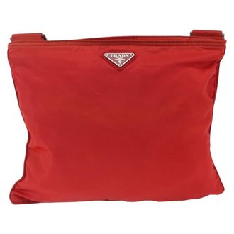 Prada Zip Top Messenger Tessuto Red Nylon Handbag (Pre-Owned)