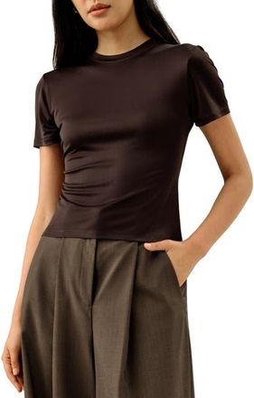 LilySilk Slim Fitted Silk Jersey Tee in Cocoa at Nordstrom, Size X-Large